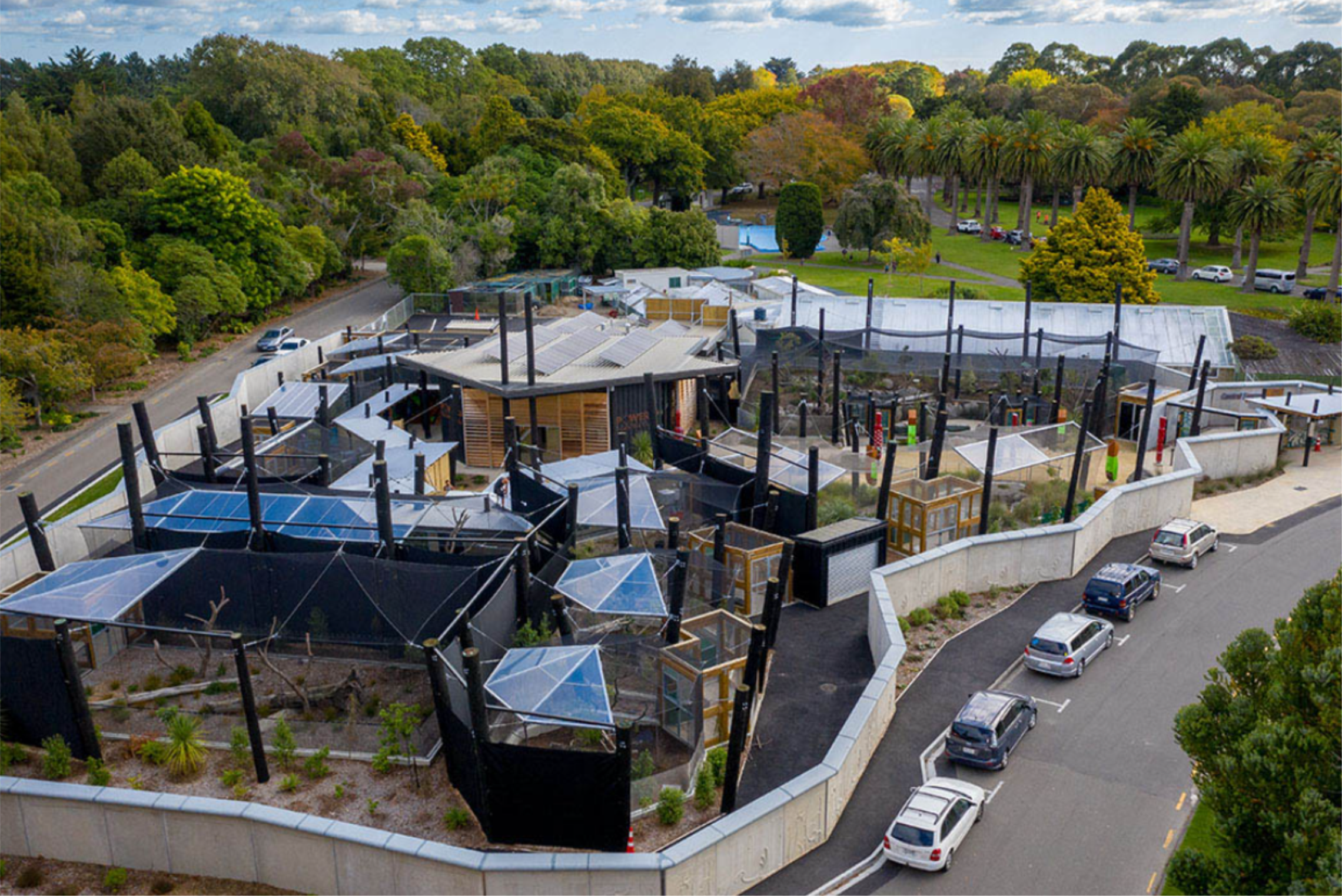 architect impression of wildlife recovery centre with large bird aviarys