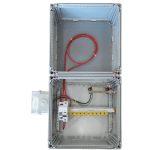 Two Cubo p bases joined together to make a combined meter and distribution board with comb bar, main switch and wiring. 