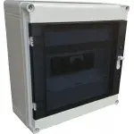 63A isolator in a grey 300 x 300 x 132mm enclosure with a blue/grey smoked hinging cover. 