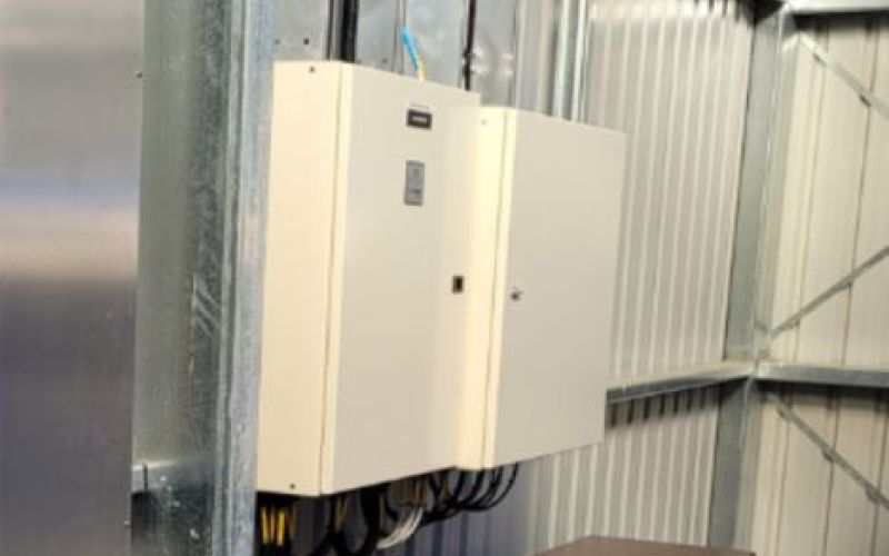 Two switchboards with 8TP next to each other in metal shed