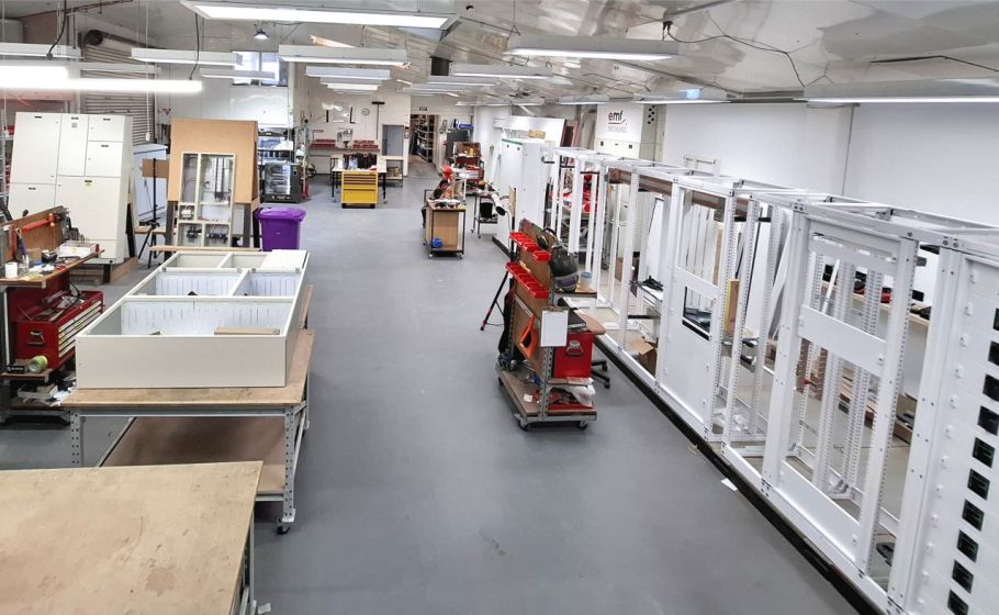inside emf switchboards workshop with 12M long switchboard being built